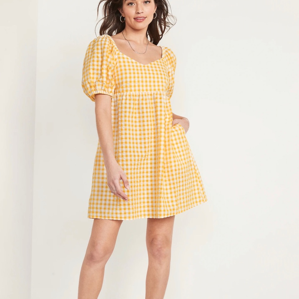 Puff-Sleeve Seersucker All-Day Mini Dress